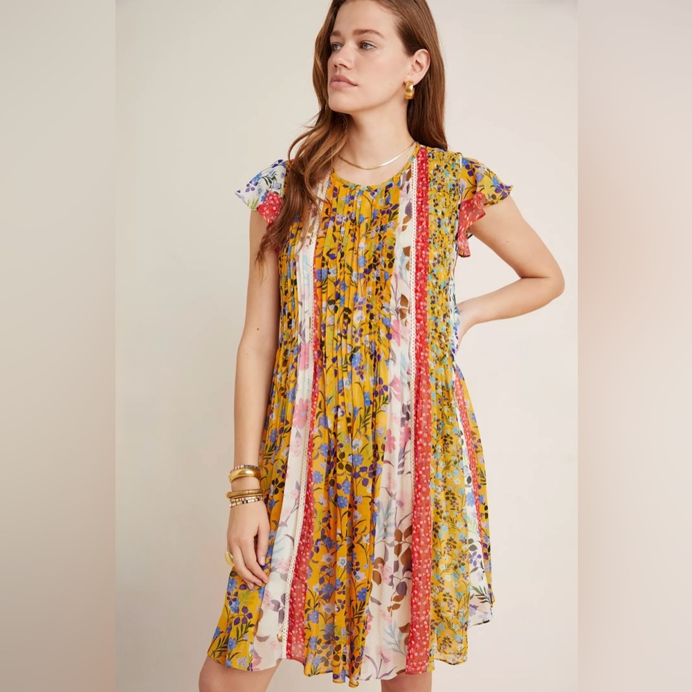 NWOT Varun Bahl Anthropologie Taylor Pintucked Mini Dress, Size: Small - Picture 1 of 12